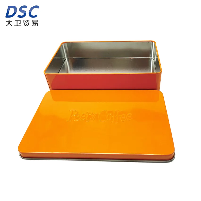 Caja de lata de galletas de caja de dulces de café de metal de embalaje rectangular