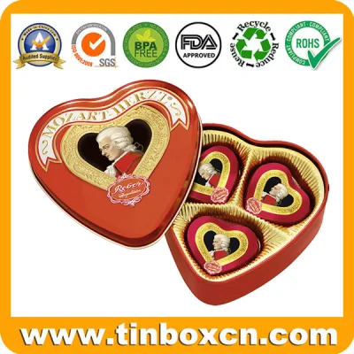 Caja de hojalata de metal en forma de corazón personalizada vacía para empacar regalos promocionales