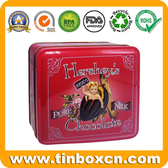 Caja de lata de chocolate cuadrada de metal para acondicionamiento de alimentos personalizada con relieve