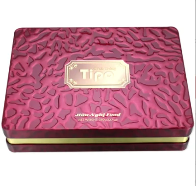 Caja de lata de chocolate de galleta de galleta de caramelo rectangular segura para alimentos personalizados con efecto grabado